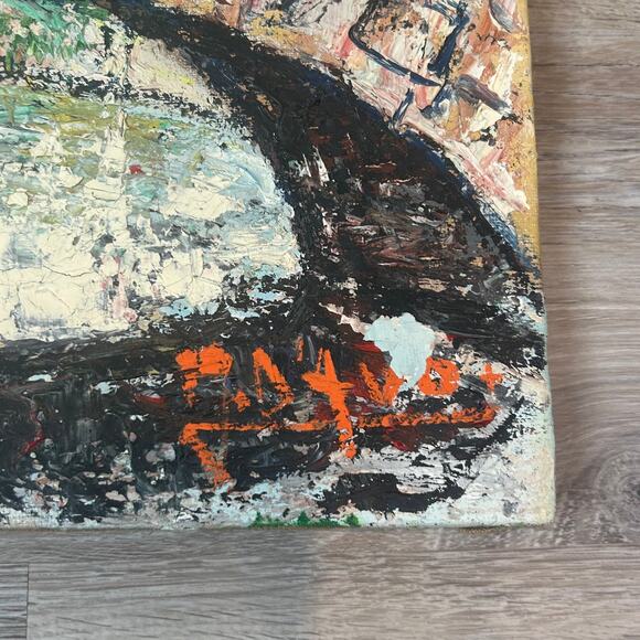 Vintage Oil Painting Signed J.D’Avo Paris Street Scene River Bridge 25x19 Canvas - Picture 7 of 11